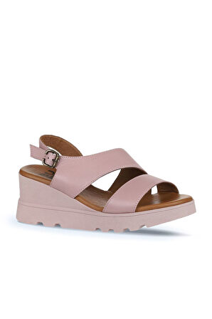 Bueno Shoes Gül Kurusu Deri Kadın Dolgu Topuklu Sandalet 01wy8602