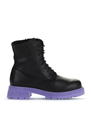 Bueno Shoes Siyah Lila Deri Kadın Topuklu Bot 01wz1405