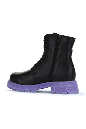 Bueno Shoes Siyah Lila Deri Kadın Topuklu Bot 01wz1405