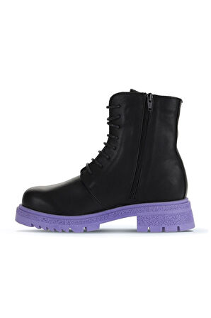 Bueno Shoes Siyah Lila Deri Kadın Topuklu Bot 01wz1405