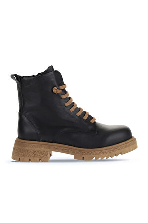 Bueno Shoes Siyah Taba Deri Kadın Topuklu Bot 01wz1420