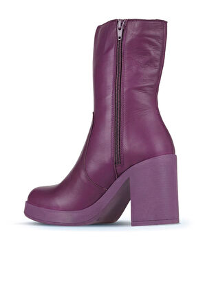 Bueno Shoes Mor Deri Kadın Topuklu Bot 01wz3203