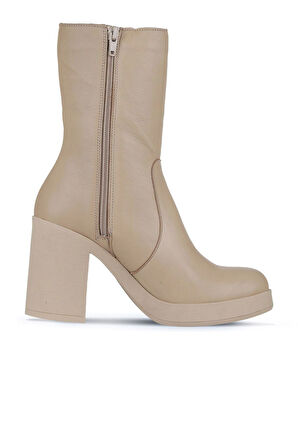 Bueno Shoes Vizon Deri Kadın Topuklu Bot 01wz3203