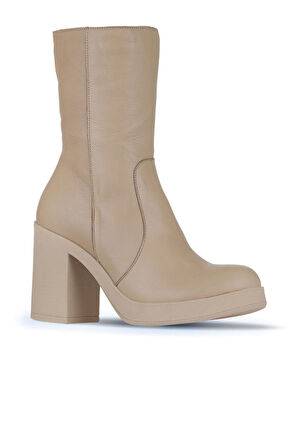 Bueno Shoes Vizon Deri Kadın Topuklu Bot 01wz3203