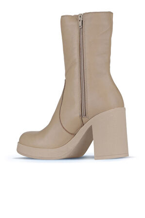 Bueno Shoes Vizon Deri Kadın Topuklu Bot 01wz3203