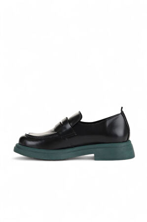 Bueno Shoes Siyah Yeşil Açma Deri Kadın Loafer 01wz4000