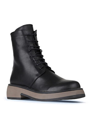 Bueno Shoes Siyah Vizon Deri Kadın Topuklu Bot 01wz4500