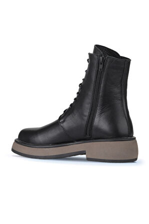 Bueno Shoes Siyah Vizon Deri Kadın Topuklu Bot 01wz4500