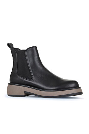 Bueno Shoes Siyah Vizon Deri Kadın Düz Bot 01wz4501