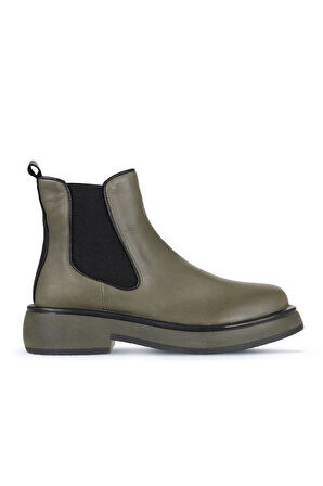 Bueno Shoes Haki Deri Kadın Düz Bot 01wz4501