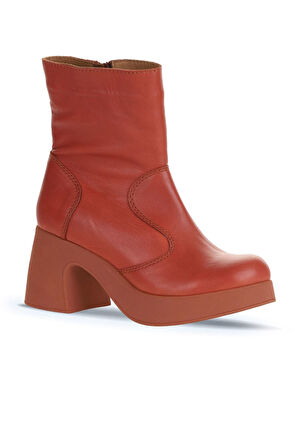 Bueno Shoes Kiremit Deri Kadın Topuklu Bot 01wz7000