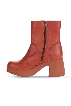 Bueno Shoes Kiremit Deri Kadın Topuklu Bot 01wz7000