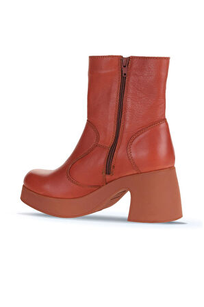 Bueno Shoes Kiremit Deri Kadın Topuklu Bot 01wz7000