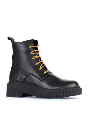 Bueno Shoes Siyah Sarı Deri Kadın Düz Bot 01wz6301