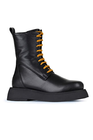 Bueno Shoes Siyah Sarı Deri Kadın Düz Bot 01wz6401