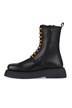 Bueno Shoes Siyah Sarı Deri Kadın Düz Bot 01wz6401