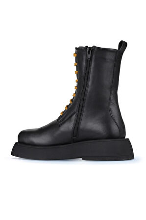 Bueno Shoes Siyah Sarı Deri Kadın Düz Bot 01wz6401