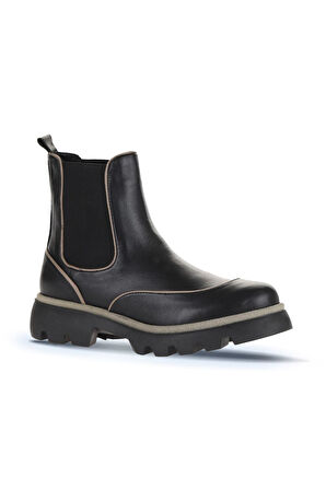 Bueno Shoes Siyah Gri Deri Kadın Düz Bot 01wz6505