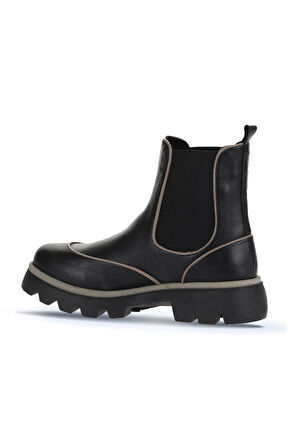 Bueno Shoes Siyah Gri Deri Kadın Düz Bot 01wz6505