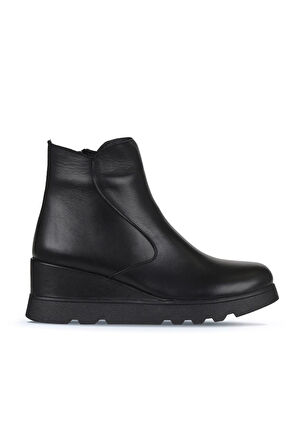 Bueno Shoes Siyah Deri Kadın Dolgu Topuklu Bot 01wz7201