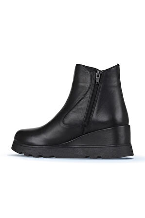 Bueno Shoes Siyah Deri Kadın Dolgu Topuklu Bot 01wz7201