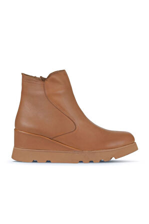 Bueno Shoes Taba Deri Kadın Dolgu Topuklu Bot 01wz7201