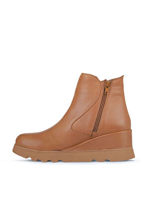 Bueno Shoes Taba Deri Kadın Dolgu Topuklu Bot 01wz7201