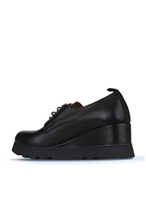Bueno Shoes Siyah Deri Kadın Dolgu Topuklu Ayakkabı 01wz7204