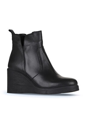 Bueno Shoes Siyah Deri Kadın Dolgu Topuklu Bot 01wz8301