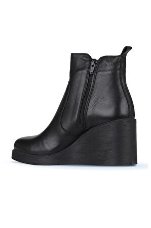 Bueno Shoes Siyah Deri Kadın Dolgu Topuklu Bot 01wz8301