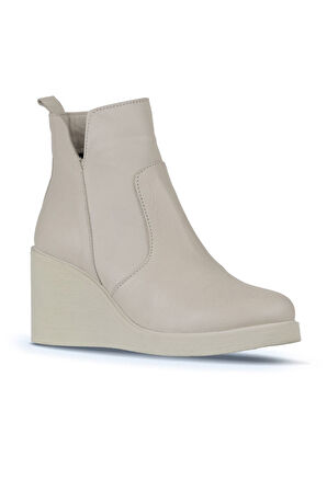 Bueno Shoes Bej Deri Kadın Dolgu Topuklu Bot 01wz8301