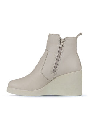 Bueno Shoes Bej Deri Kadın Dolgu Topuklu Bot 01wz8301