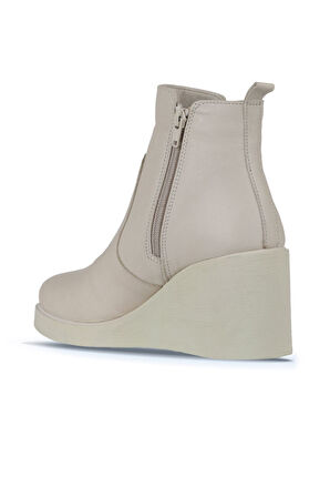 Bueno Shoes Bej Deri Kadın Dolgu Topuklu Bot 01wz8301