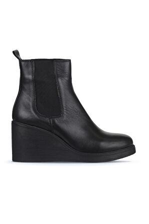 Bueno Shoes Siyah Deri Kadın Dolgu Topuklu Bot 01wz8302