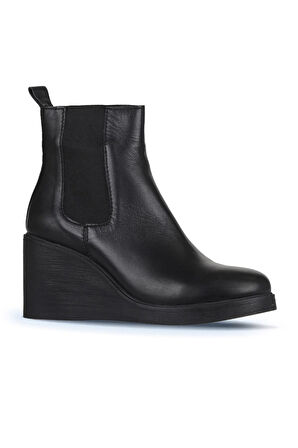 Bueno Shoes Siyah Deri Kadın Dolgu Topuklu Bot 01wz8302
