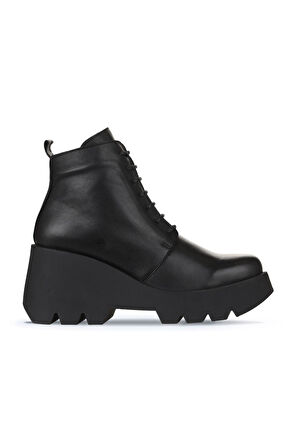 Bueno Shoes Siyah Deri Kadın Dolgu Topuklu Bot 01wz8402