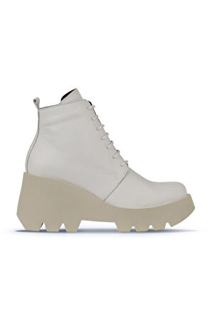 Bueno Shoes Bej Deri Kadın Dolgu Topuklu Bot 01wz8402