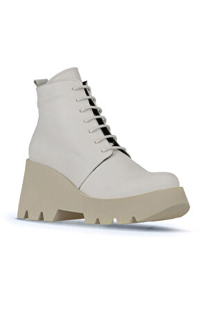 Bueno Shoes Bej Deri Kadın Dolgu Topuklu Bot 01wz8402