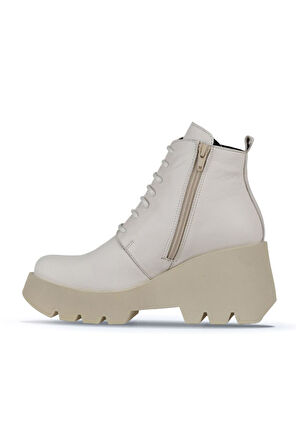 Bueno Shoes Bej Deri Kadın Dolgu Topuklu Bot 01wz8402