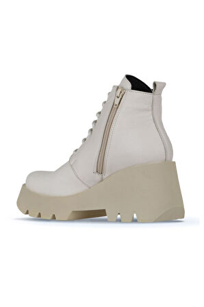 Bueno Shoes Bej Deri Kadın Dolgu Topuklu Bot 01wz8402