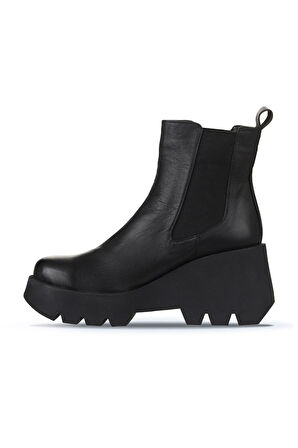 Bueno Shoes Siyah Deri Kadın Dolgu Topuklu Bot 01wz8403