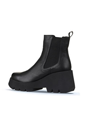 Bueno Shoes Siyah Deri Kadın Dolgu Topuklu Bot 01wz8403