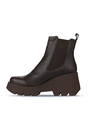 Bueno Shoes Kahverengi Deri Kadın Dolgu Topuklu Bot 01wz8403