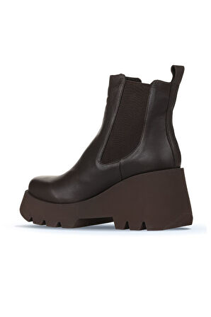 Bueno Shoes Kahverengi Deri Kadın Dolgu Topuklu Bot 01wz8403