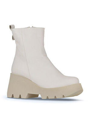 Bueno Shoes Bej Deri Kadın Dolgu Topuklu Bot 01wz8404