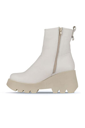 Bueno Shoes Bej Deri Kadın Dolgu Topuklu Bot 01wz8404