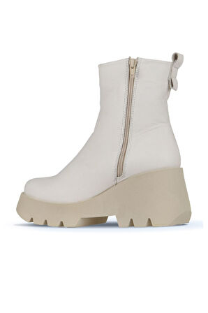 Bueno Shoes Bej Deri Kadın Dolgu Topuklu Bot 01wz8404