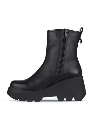 Bueno Shoes Siyah Deri Kadın Dolgu Topuklu Bot 01wz8404