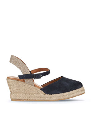 Bueno Shoes Lacivert Süet Kadın Dolgu Topuklu Sandalet 14ws7205