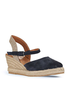 Bueno Shoes Lacivert Süet Kadın Dolgu Topuklu Sandalet 14ws7205